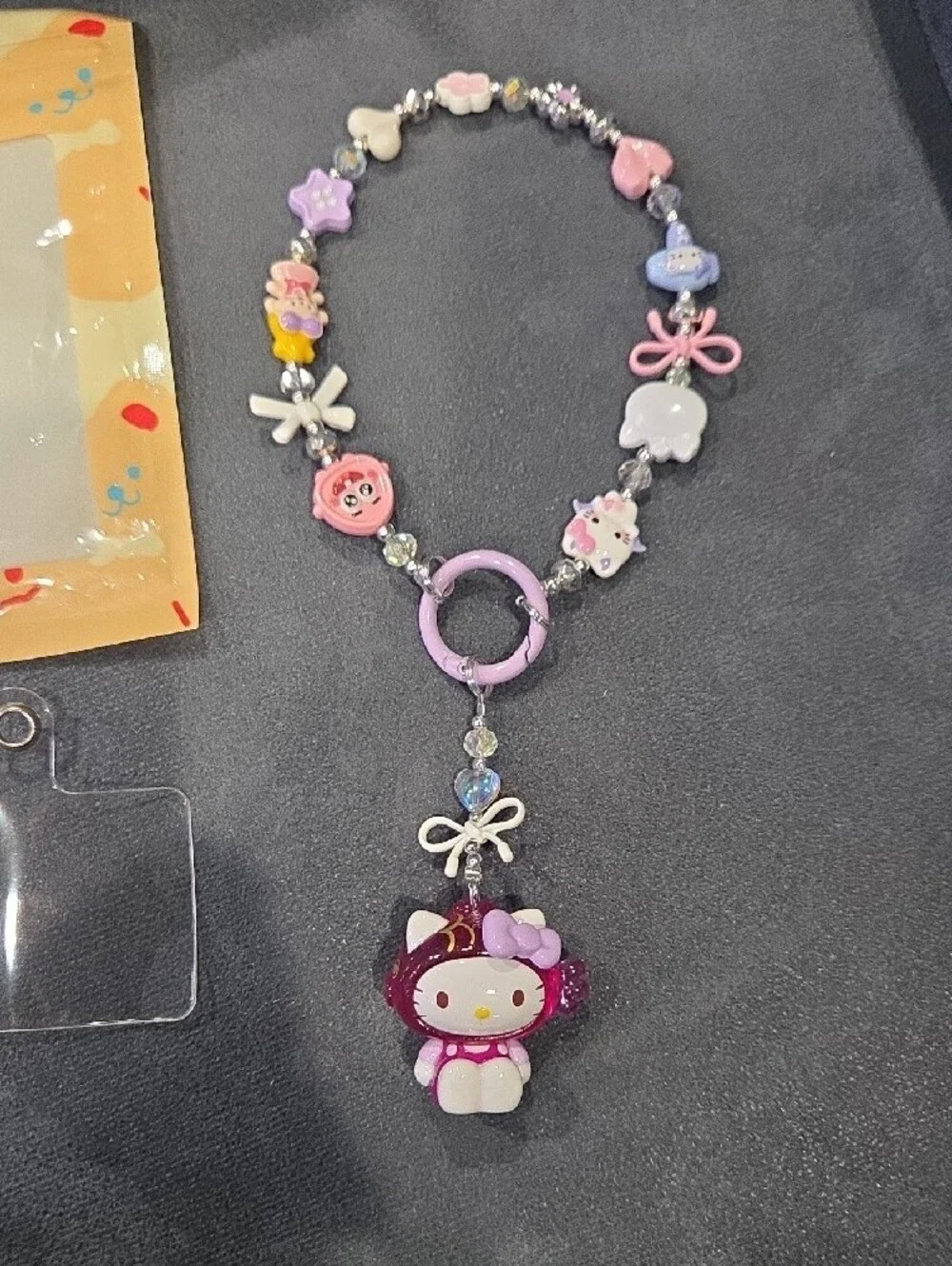 Sanrio Purple and Pink Character Beaded Lanyard with Hello Kitty Charm